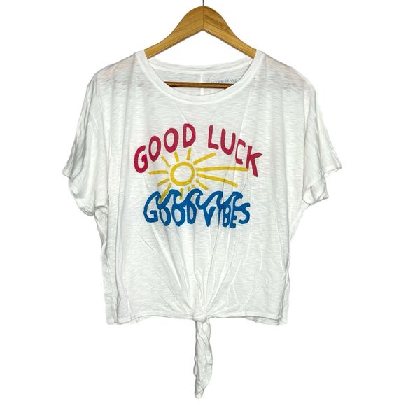 Good Luck Good Vibes Front knot T-shirt, Small, Lucky Brand - Picture 2 of 3